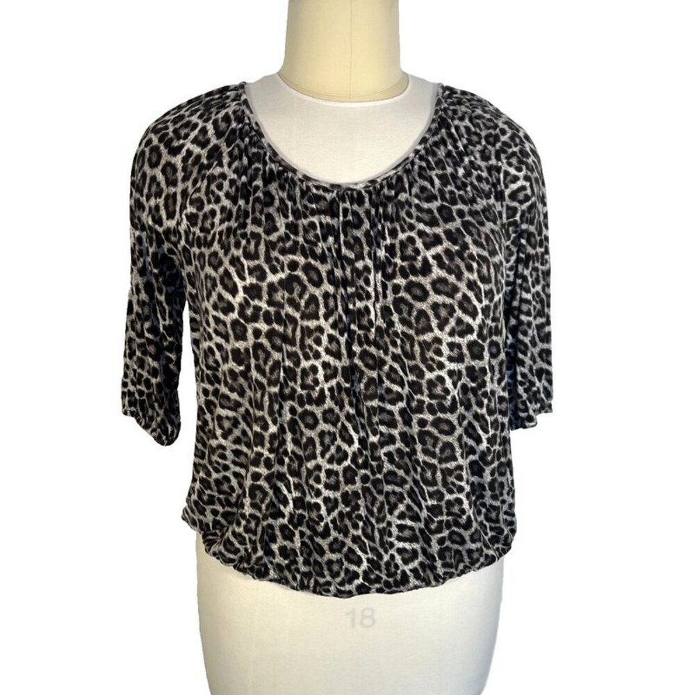 Michael Kors - Peasant Top Blouse Women's 2X Animal Print Bubble Hem Half Sleeve